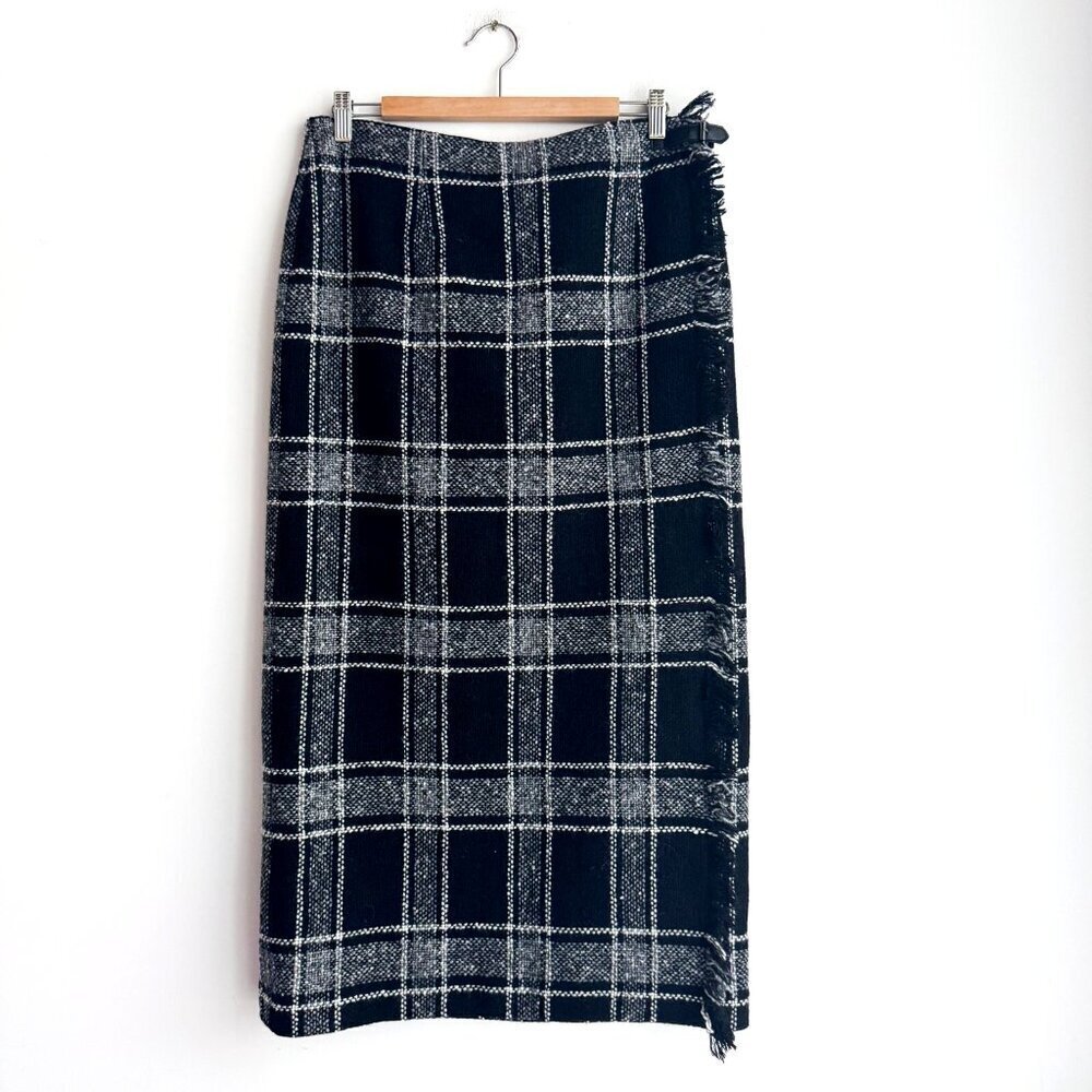 Talbots Italian Fabric Plaid Tartan Style Wrap Midi Skirt M